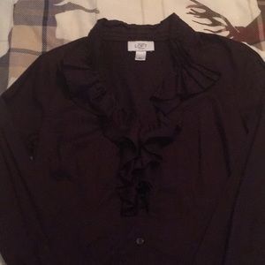 Loft dark plum ruffle button up